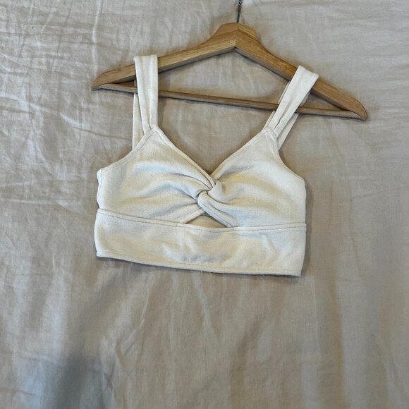 Madewell Cutout Knot-Front Crop Tank Top Color: Off White, Size XS - Picture 6 of 9